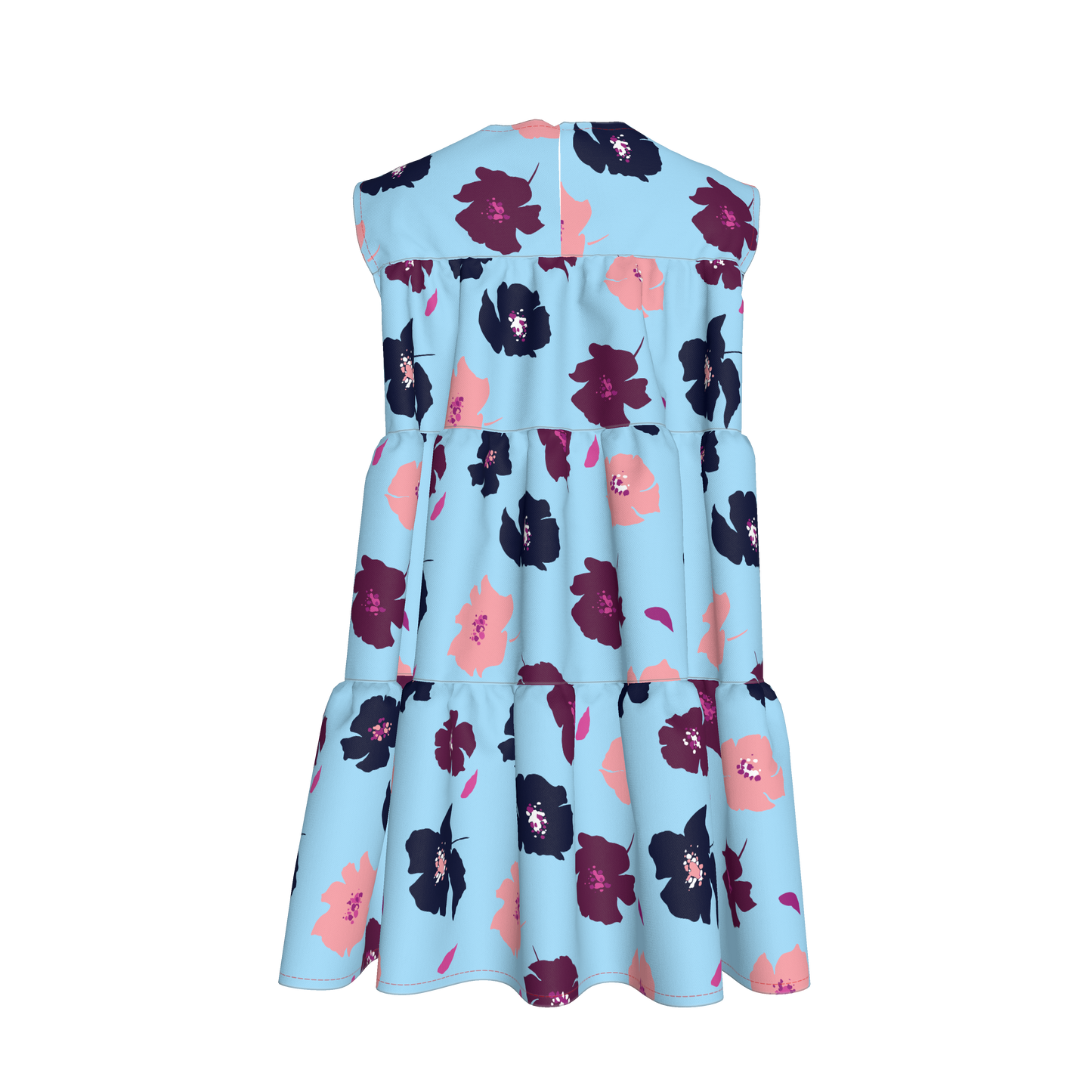 Kid's Ruffle Dress in Light Blue Poppies