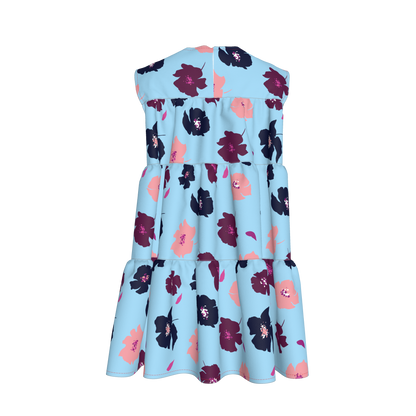 Kid's Ruffle Dress in Light Blue Poppies