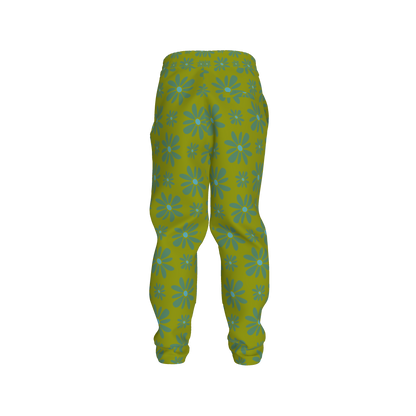 Kid's Jogger in Flower Bloom Green in Heavy French Terry White