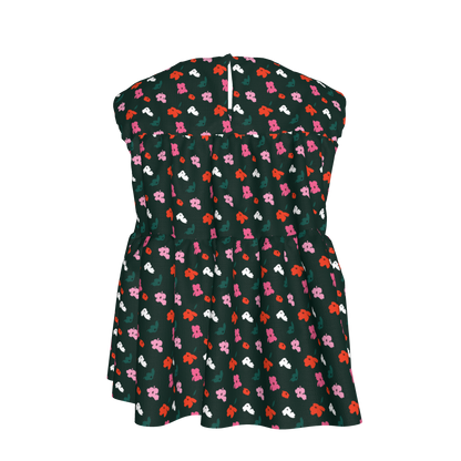 Kid's Sleeveless Ruffle Top in Evergreen Painted Poppies