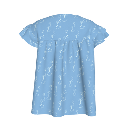 Kid's Ruffled Sleeve Top in Bloom Light Blue in Light Cotton Slub
