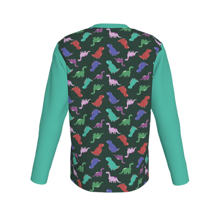 Teal Dino Party Long-Sleeve T-Shirt