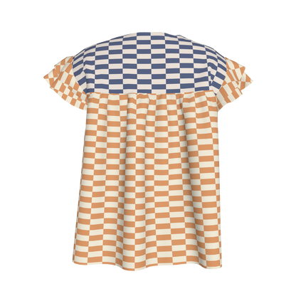 Yellow & Blue Gingham Mix Ruffled Sleeve Top