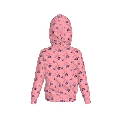 Kid's Pullover Hoodie in Sprinkle Flowers Pink in Fleece Back Stretch Organic Terry