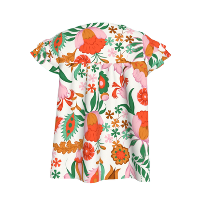Kid's Ruffled Sleeve Top in Ecru Dutch Blossoms