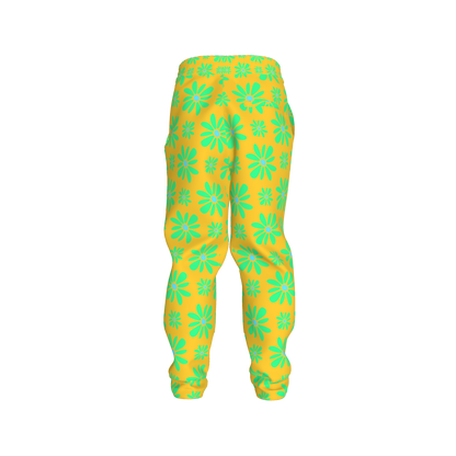 Kid's Jogger in Flower Bloom Yellow & Bright Green in Heavy French Terry White