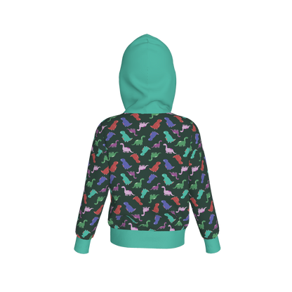 Teal Dino Party Pullover Hoodie
