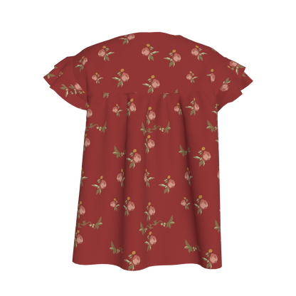 Kid's Ruffled Sleeve Top in Belle Bloom Red in Light Cotton Slub
