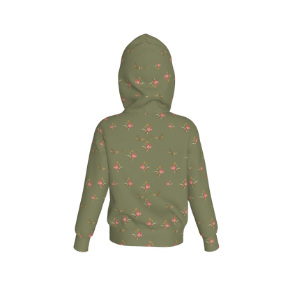 Kid's Pullover Hoodie in Belle Bloom Green in Fleece Back Stretch Organic Terry