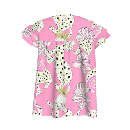 Kid's Ruffled Sleeve Top in Sketching Summer Pink