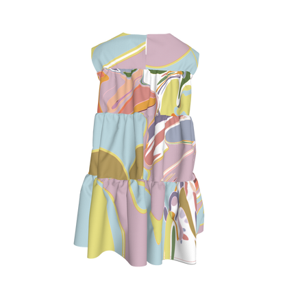 Kid's Ruffle Dress in Melted Candy un Light Cotton Slub