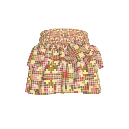 Pixels Smocked Ruffle Skirt