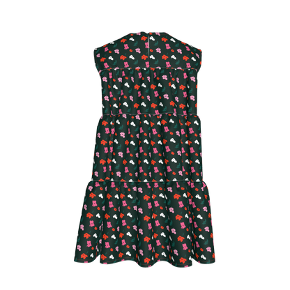 Kid's Ruffle Dress in Evergreen Painted Poppies