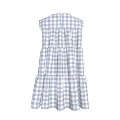 Ruffle Dress without Lining in Pastel Blue Gingham