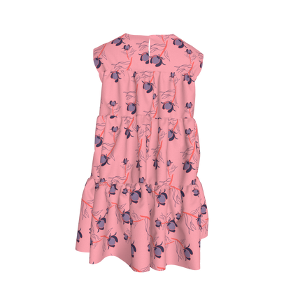 Kid's Ruffle Dress With Lining in Sprinkle Flowers in Pink Light Cotton Slub