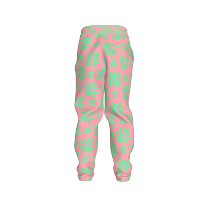 Flower Bloom Bright Green & Pink Jogger in Heavy French Terry white
