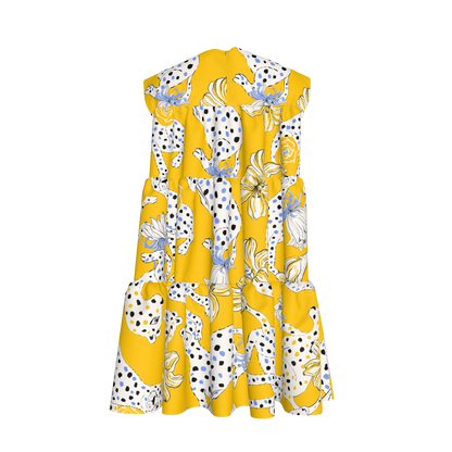 Kid's Ruffle Dress with Lining in Sketching Summer Yellow