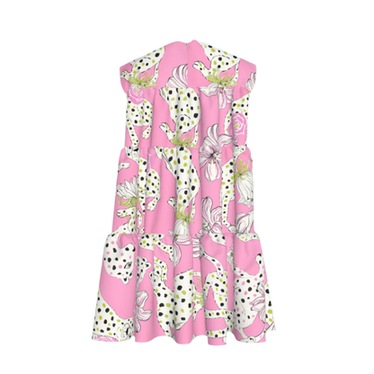 Kid's Ruffle Dress with Lining in Sketching Summer Pink