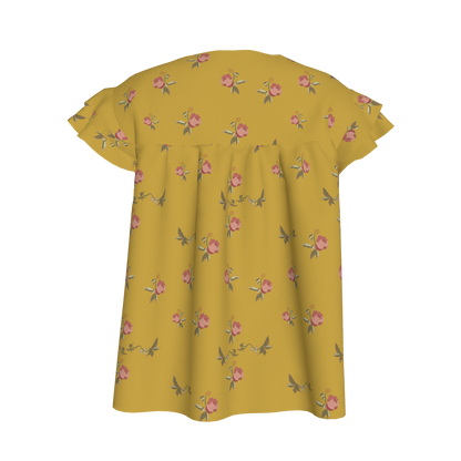 Kid's Ruffled Sleeve Top in Belle Bloom Yellow in Light Cotton Slub