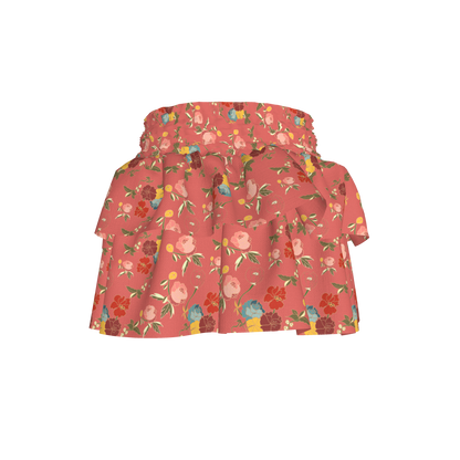 Kid's Smocked Skirt in Belle Flowers Pink in Light Cotton Slub