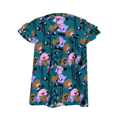 Kid's Ruffled Sleeve Top in Dini's Teal Floral