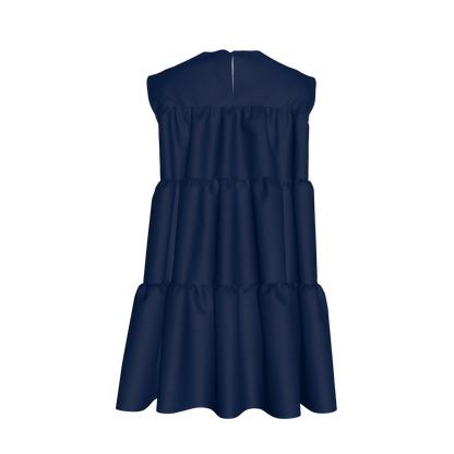 Ruffle Dress without Lining in Solid Blue Gingham