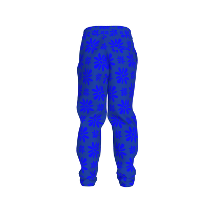 Kid's Jogger in Flower Bloom Bright Blue in Heavy French Terry White
