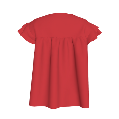 Ruffled Sleeve Top in Solid Red