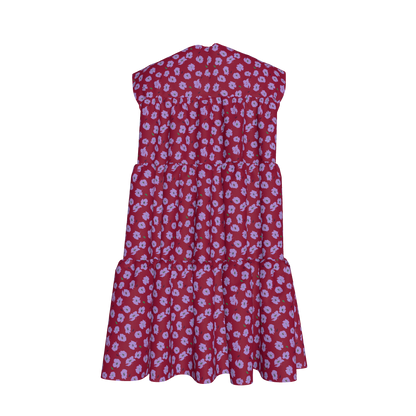 Kid's Ruffle Dress With Lining in Micro Purple Poppies