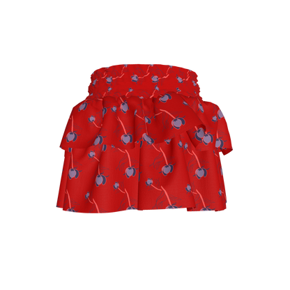 Kid's Smocked Skirt in Sprinkle Flowers Red in Light Cotton Slub