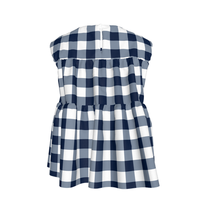 Sleeveless Ruffle Top in Navy Gingham