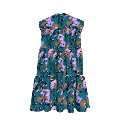 Kid's Ruffle Dress With Lining in Dini's Teal Floral