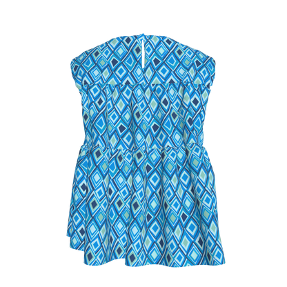 Kid's Sleeveless Ruffle Top in Aqua Argyle