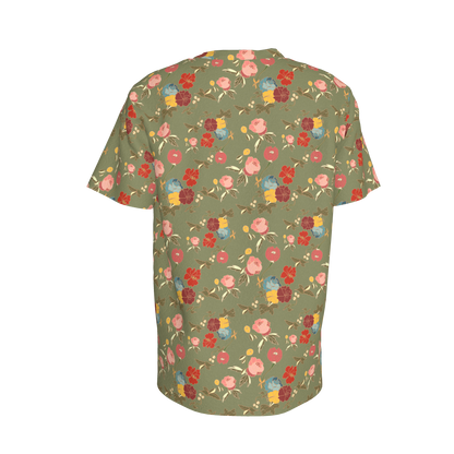 Kid's Pocket T-Shirt in Belle Flowers Green in Cotton Spandex Lightweight Jersey