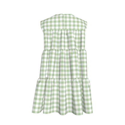Ruffle Dress without Lining in Green Gingham
