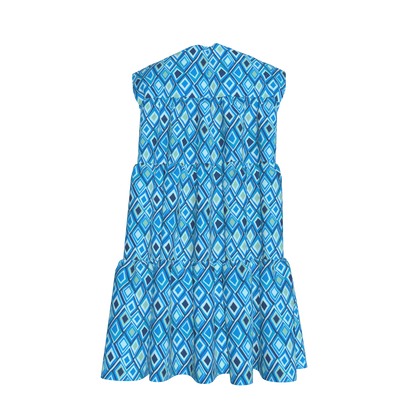 Kid's Ruffle Dress With Lining in Aqua Argyle
