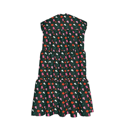 Kid's Ruffle Dress with Lining in Evergreen Painted Poppies