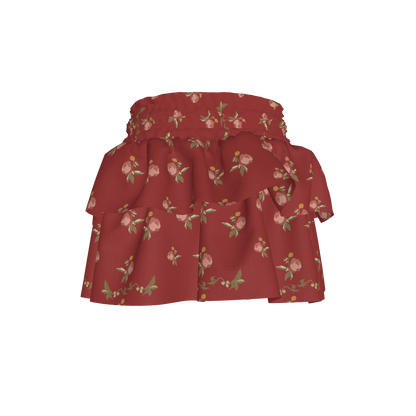 Kid's Smocked Skirt in Belle Bloom Red in Light Cotton Slub