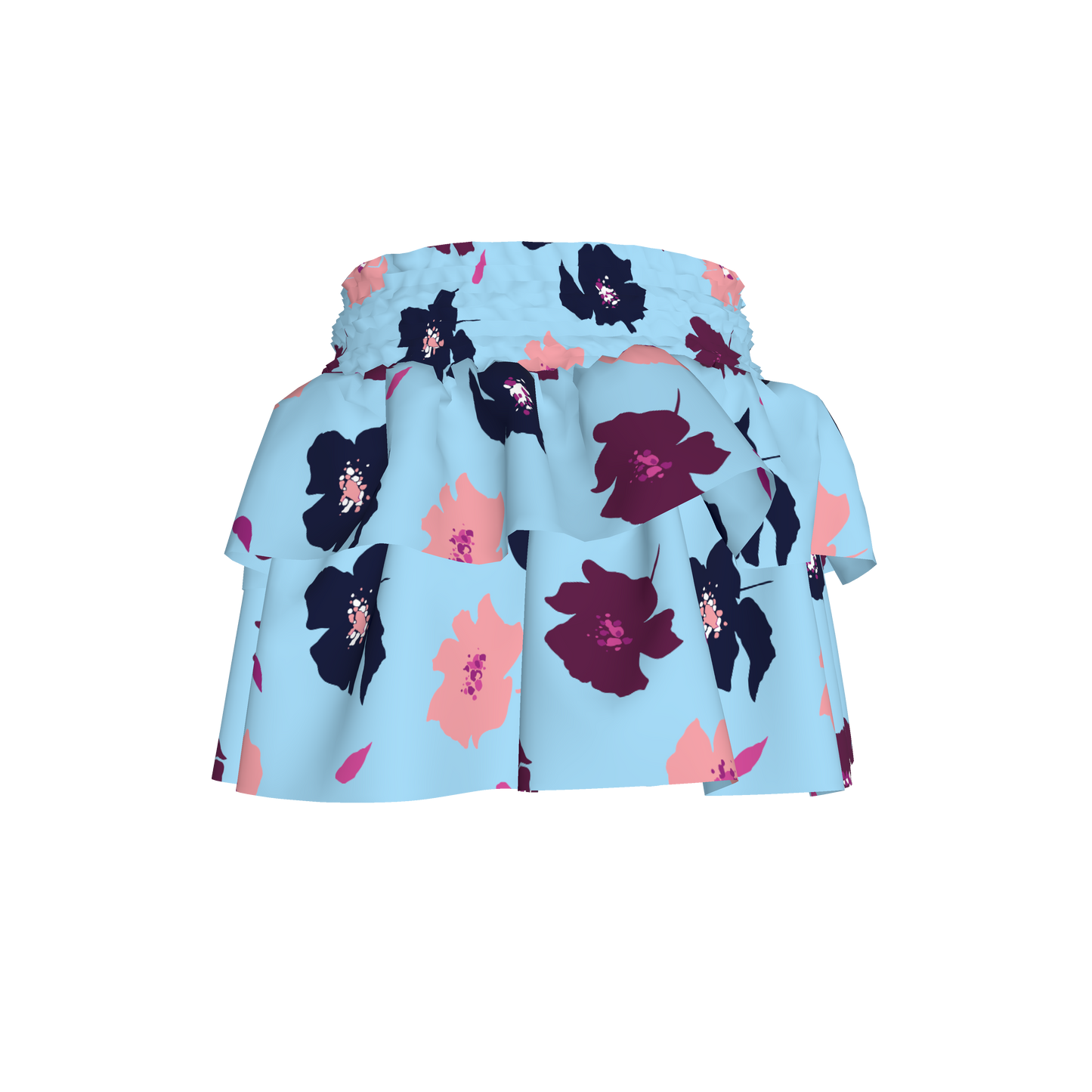 Kid's Smocked Ruffle Skirt in Light Blue Poppies