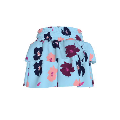 Kid's Smocked Ruffle Skirt in Light Blue Poppies
