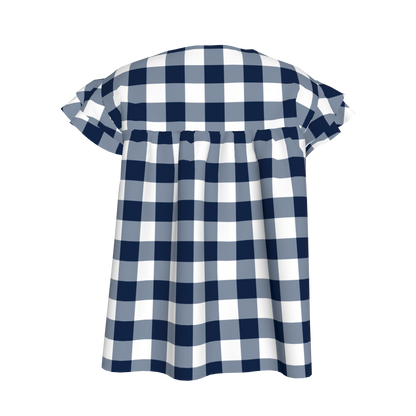 Ruffled Sleeve Top in Navy Gingham