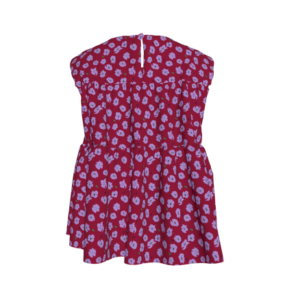 Kid's Sleeveless Ruffle Top in Micro Purple Poppies