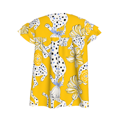 Kid's Ruffled Sleeve Top in Sketching Summer Yellow