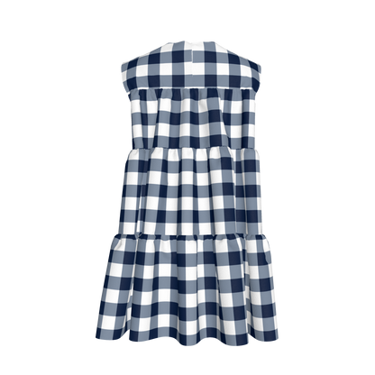 Ruffle Dress without Lining in Navy Gingham