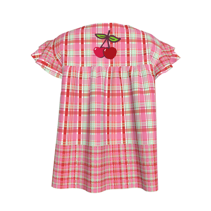 Cherry Soda Ruffled Sleeve Top