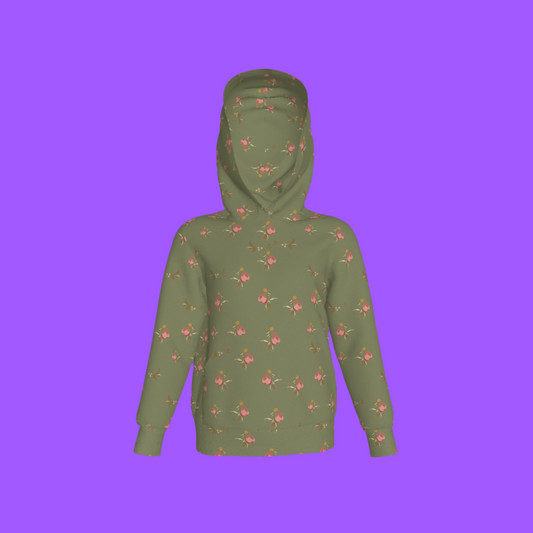 Kid's Pullover Hoodie in Belle Bloom Green in Fleece Back Stretch Organic Terry