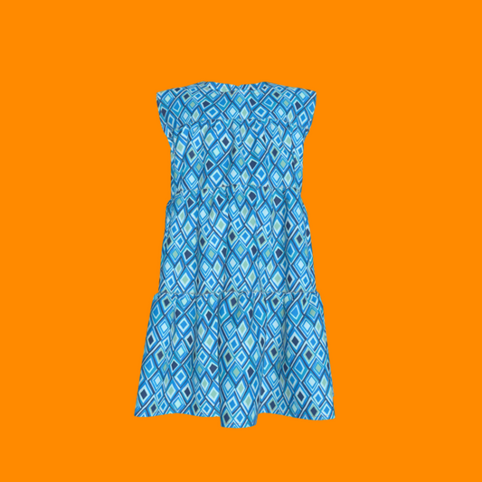 Kid's Ruffle Dress in Aqua Argyle