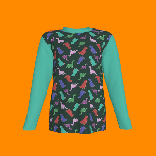 Teal Dino Party Long-Sleeve T-Shirt