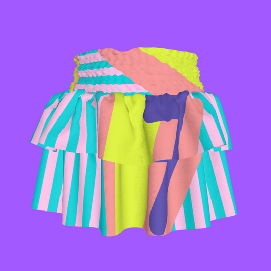 Color Splash Smocked Ruffle Skirt