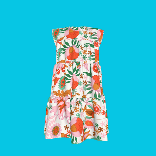 Kid's Ruffle Dress with Lining in Ecru Dutch Blossoms